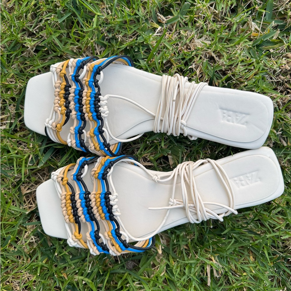Zara Women's Cream and Multicolor Strappy Sandals